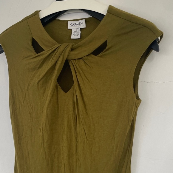 Carmen Marc Valvo Green Twist Front Sleeveless Blouse Small - Picture 5 of 10